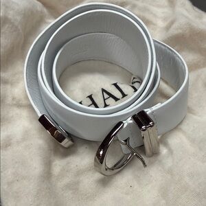 Khaite Bambi White Leather Belt with Silver Buckle
